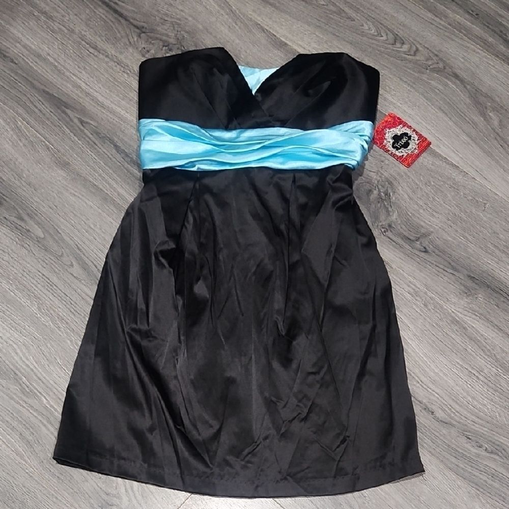 NWT Trixxi Black & Tiffany Blue Satin Mini Dress